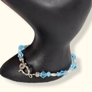 (2/$20) Dainty Blue Bead & Faux Pearl Bracelet